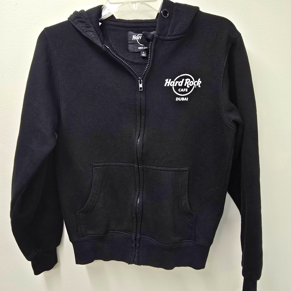 Hard Rock Cafe Dubai Black Full Zip Hoodie Sweatshirt, Size S